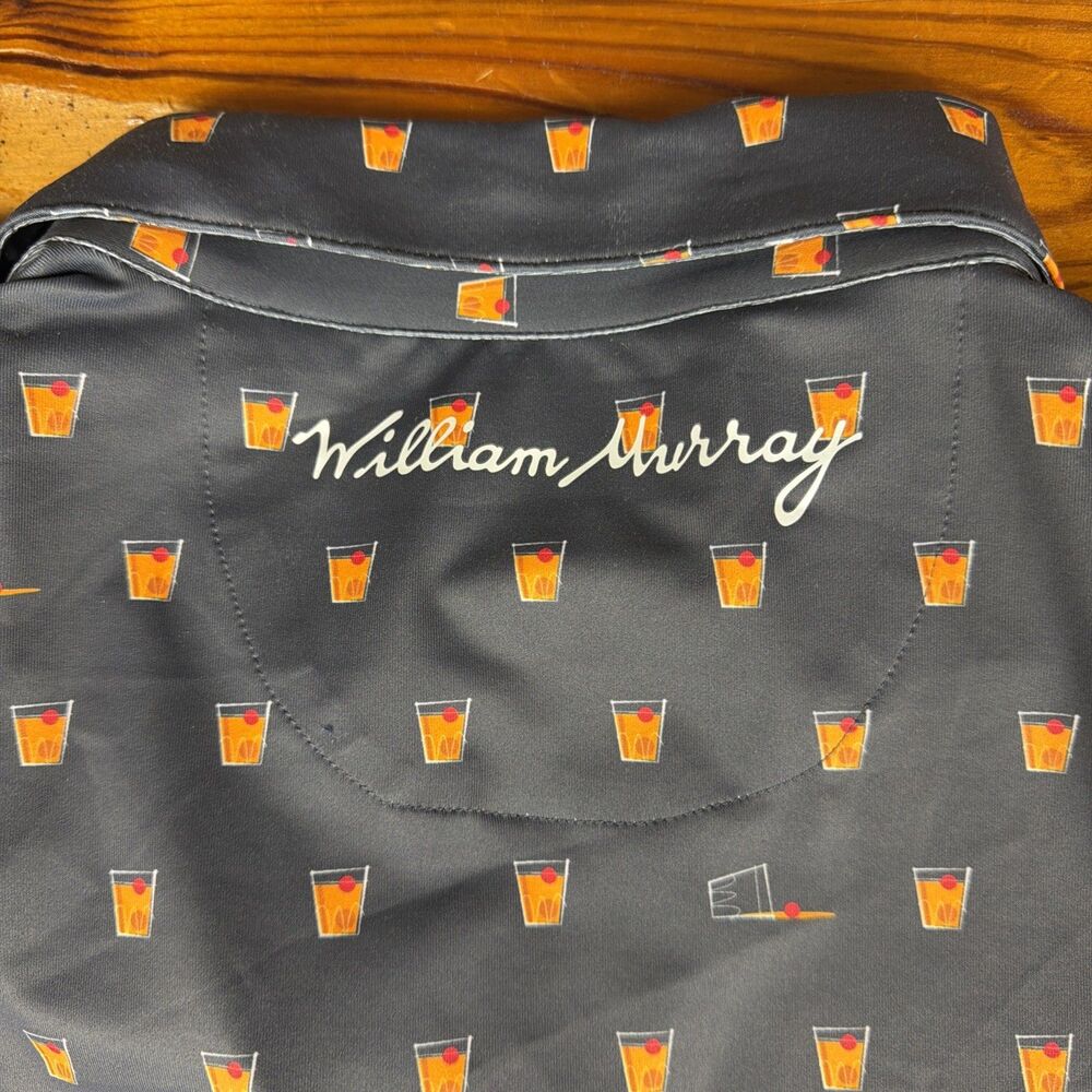 William Murray Polo Shirt Mens Medium Gray Cocktails Graphic Golf Athletic - Picture 9 of 9
